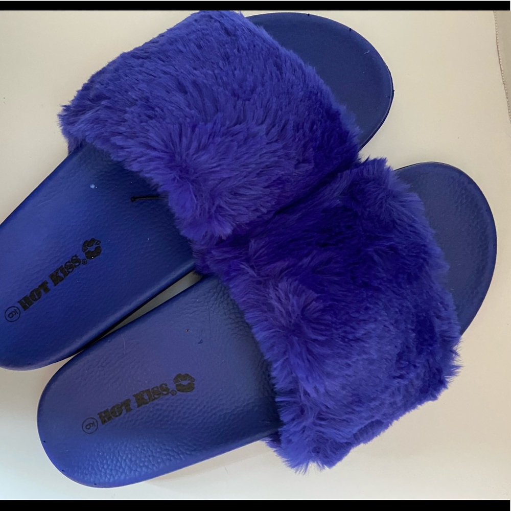 Royal Blue Fur Flip Flops